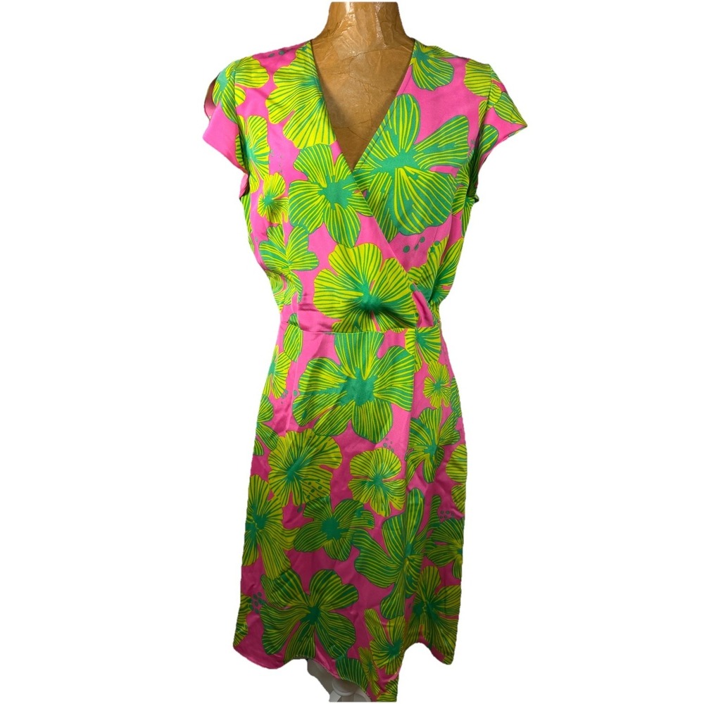 Vintage Lilly Pulitzer 100% Silk Dress Pink And Green Size 10